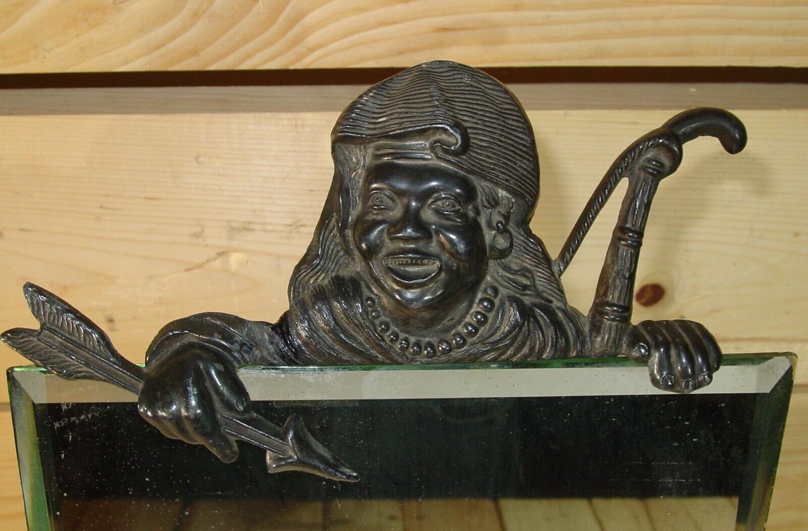 1900s Art Nouveau Africana Tribal Warrior Pewter Table Mirror