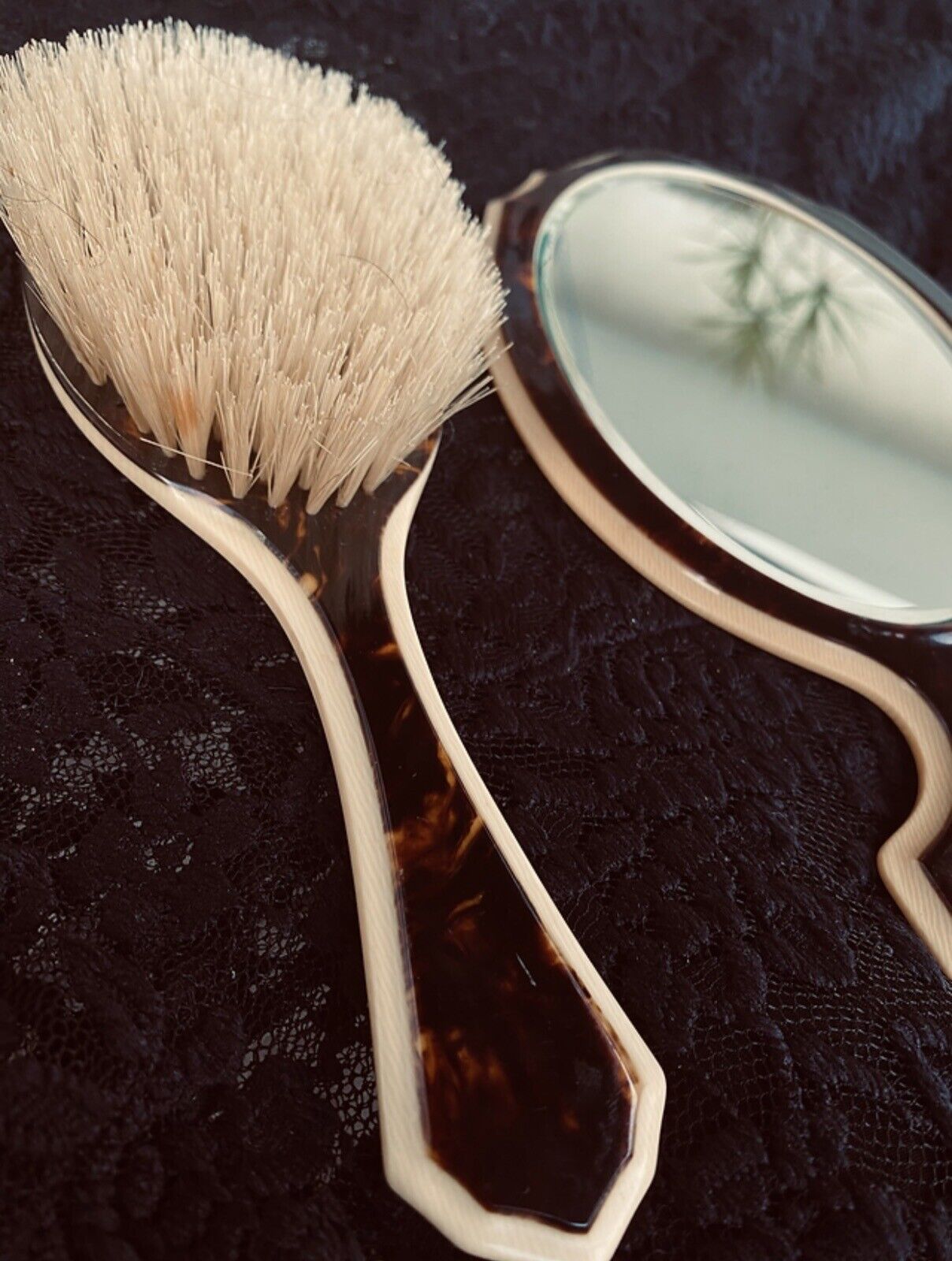 Early 1900s 5-Piece Celluloid Vanity Set Mirror/Brush Set