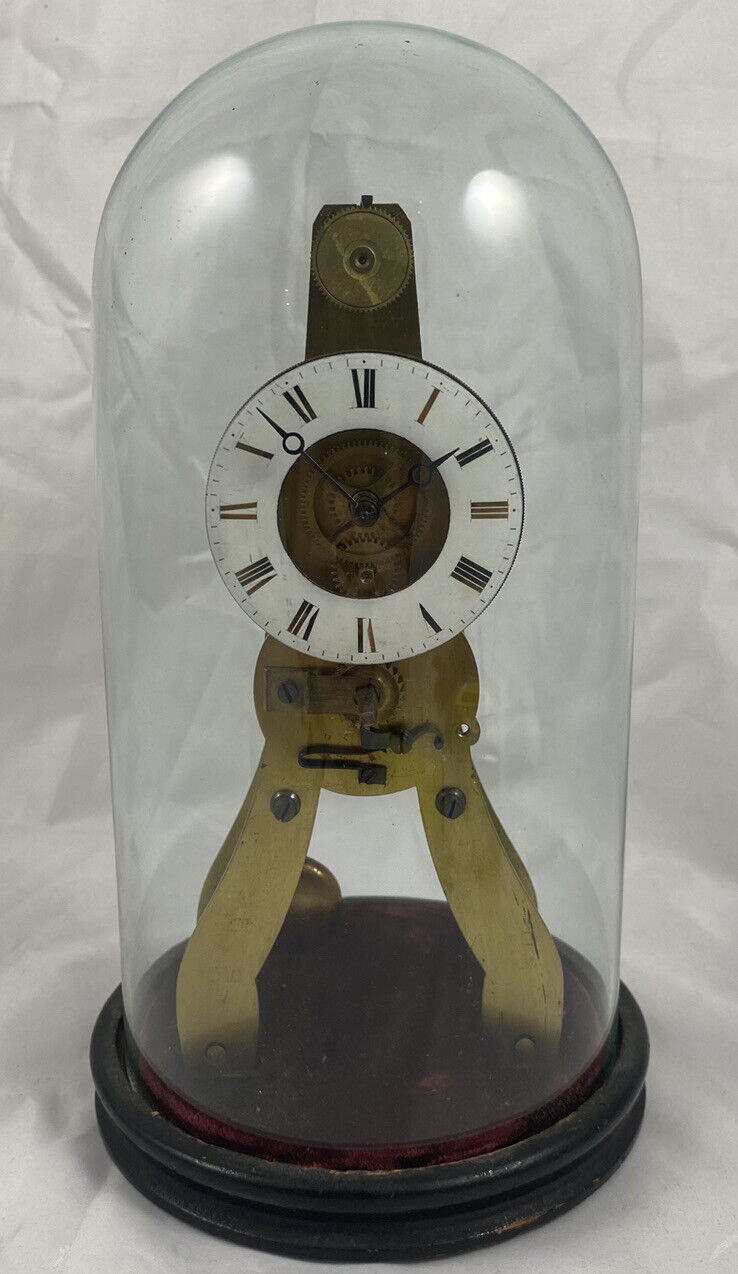 Pierret French Miniature Skeleton Clock 1800s Brass Dome