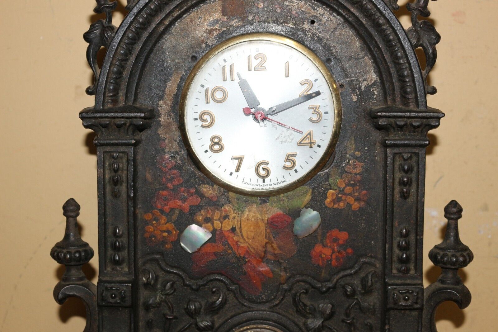 Gothic Victorian 1800's Ornate Cast Iron Mantel Clock