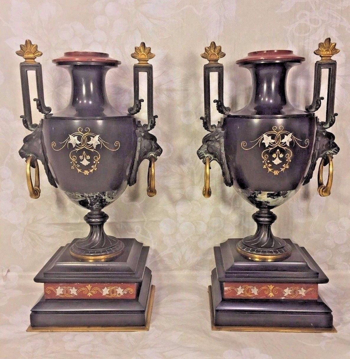 French Clock and Garniture Set with Slate and Marble