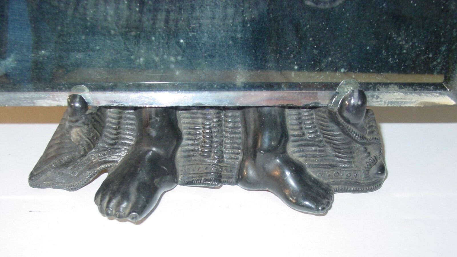 1900s Art Nouveau Africana Tribal Warrior Pewter Table Mirror