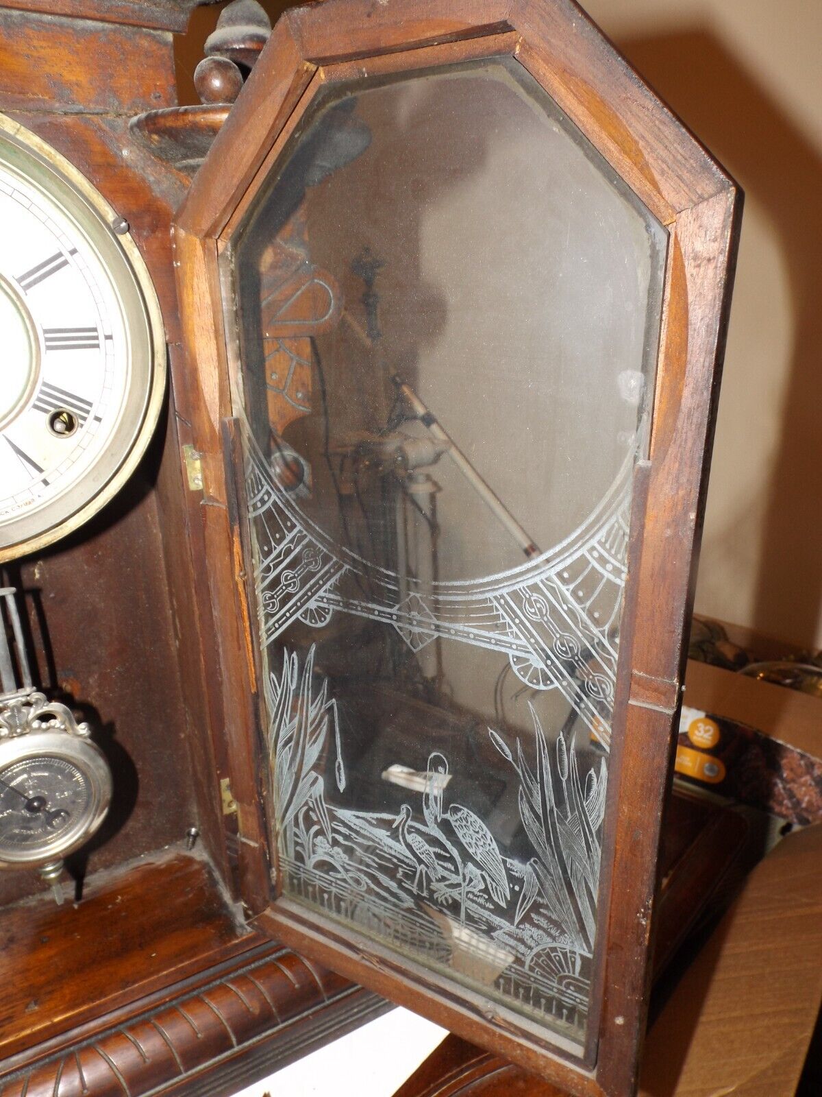 Waterbury 1800s Eastlake Mantle Clock, Walnut, Carved Antique