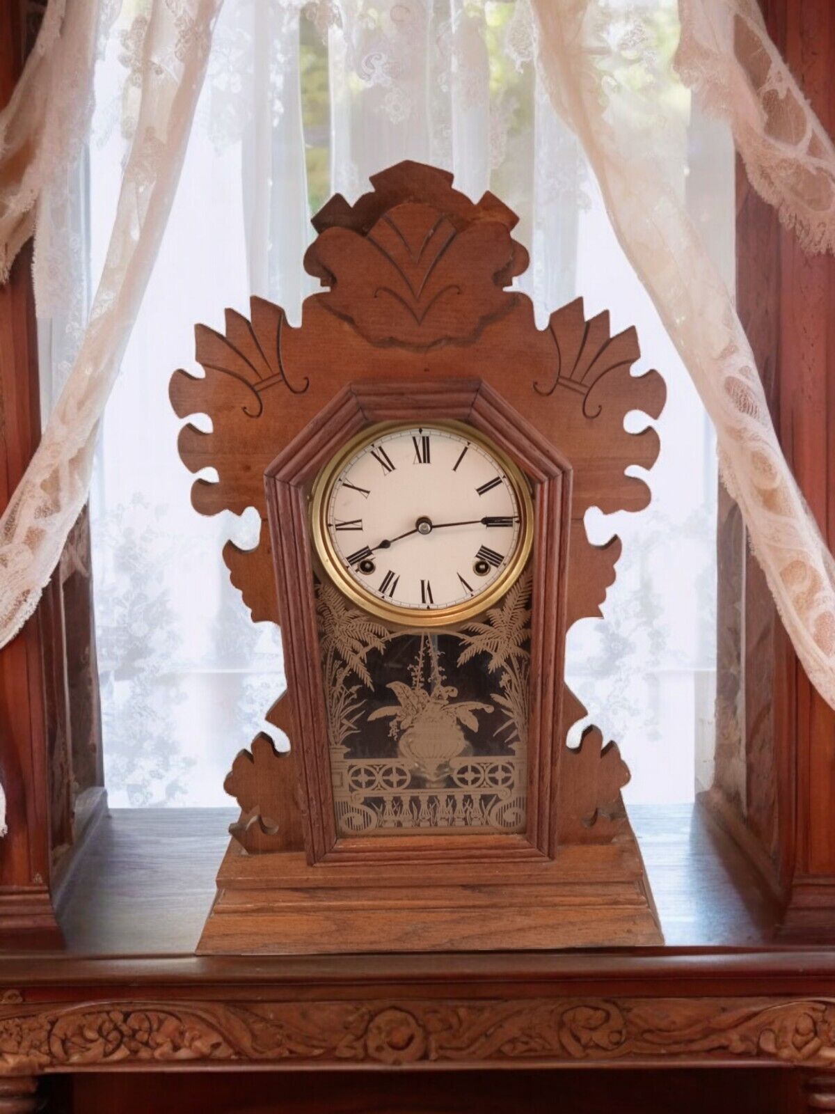 1800's S. LaRose Carved Victorian Gingerbread Shelf Clock