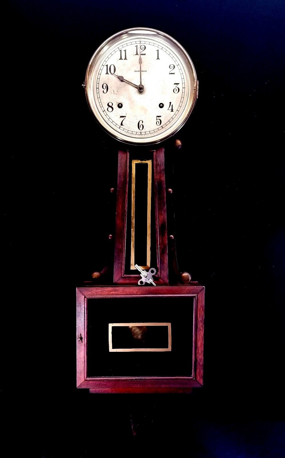 1800s E Ingraham Antique Banjo Clock with Pendulum