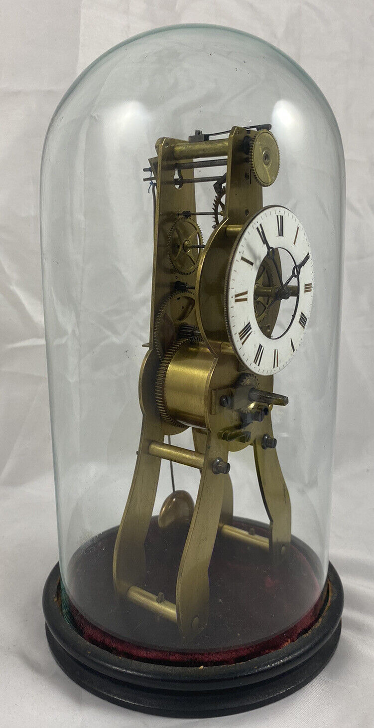 Pierret French Miniature Skeleton Clock 1800s Brass Dome