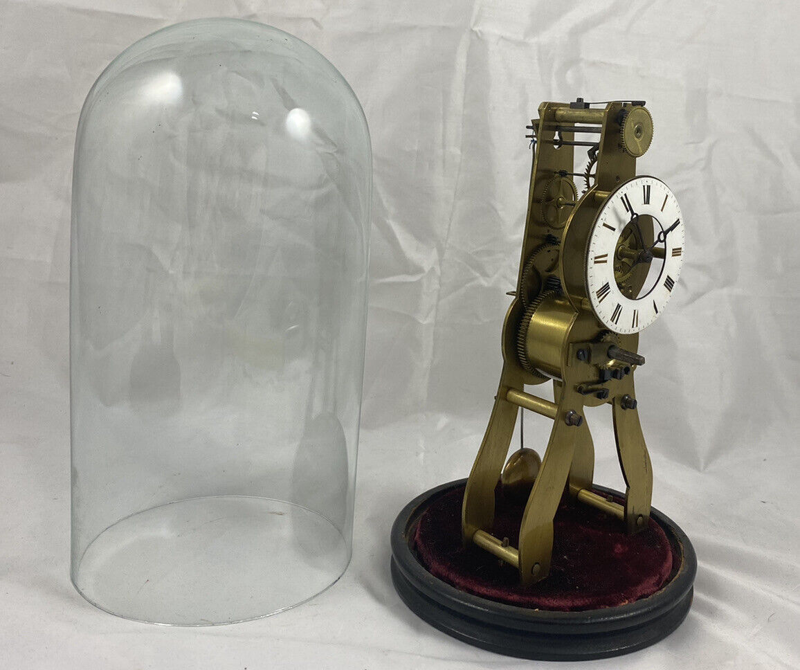 Pierret French Miniature Skeleton Clock 1800s Brass Dome