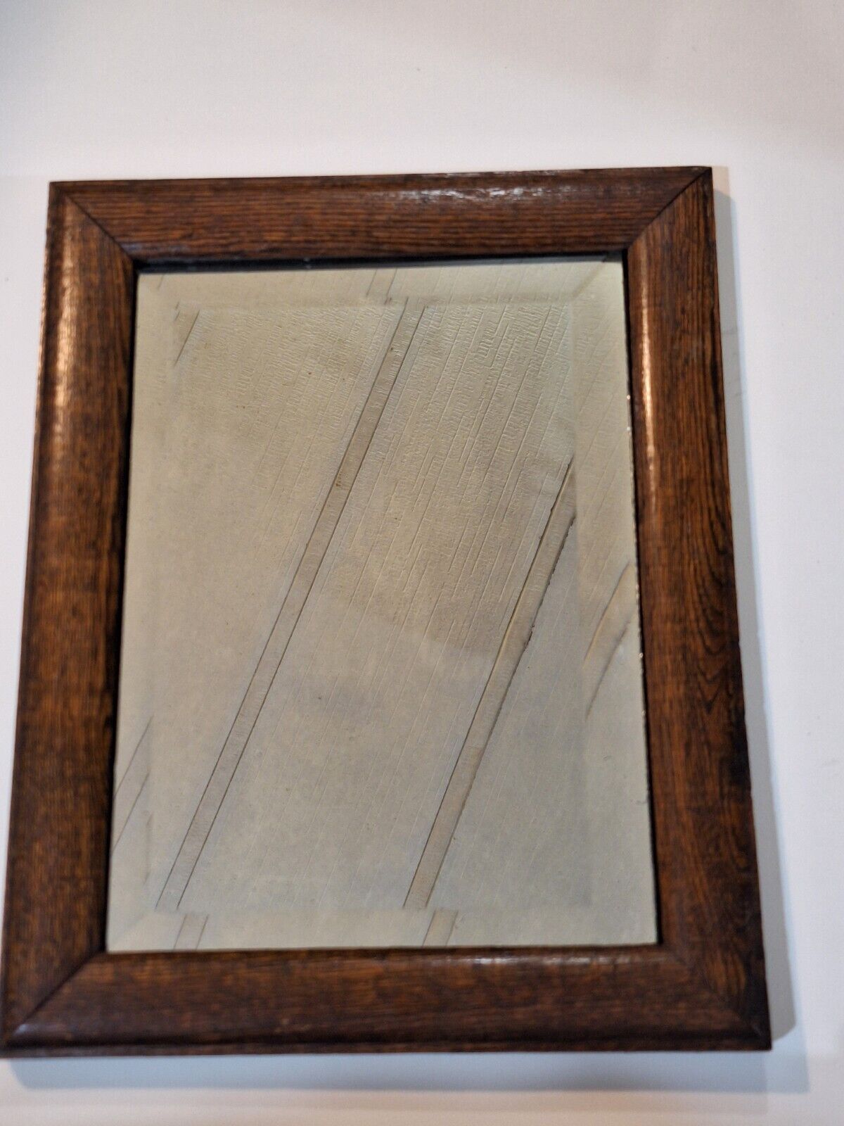 1900's Solid Oak Beveled Mirror in Vintage Frame
