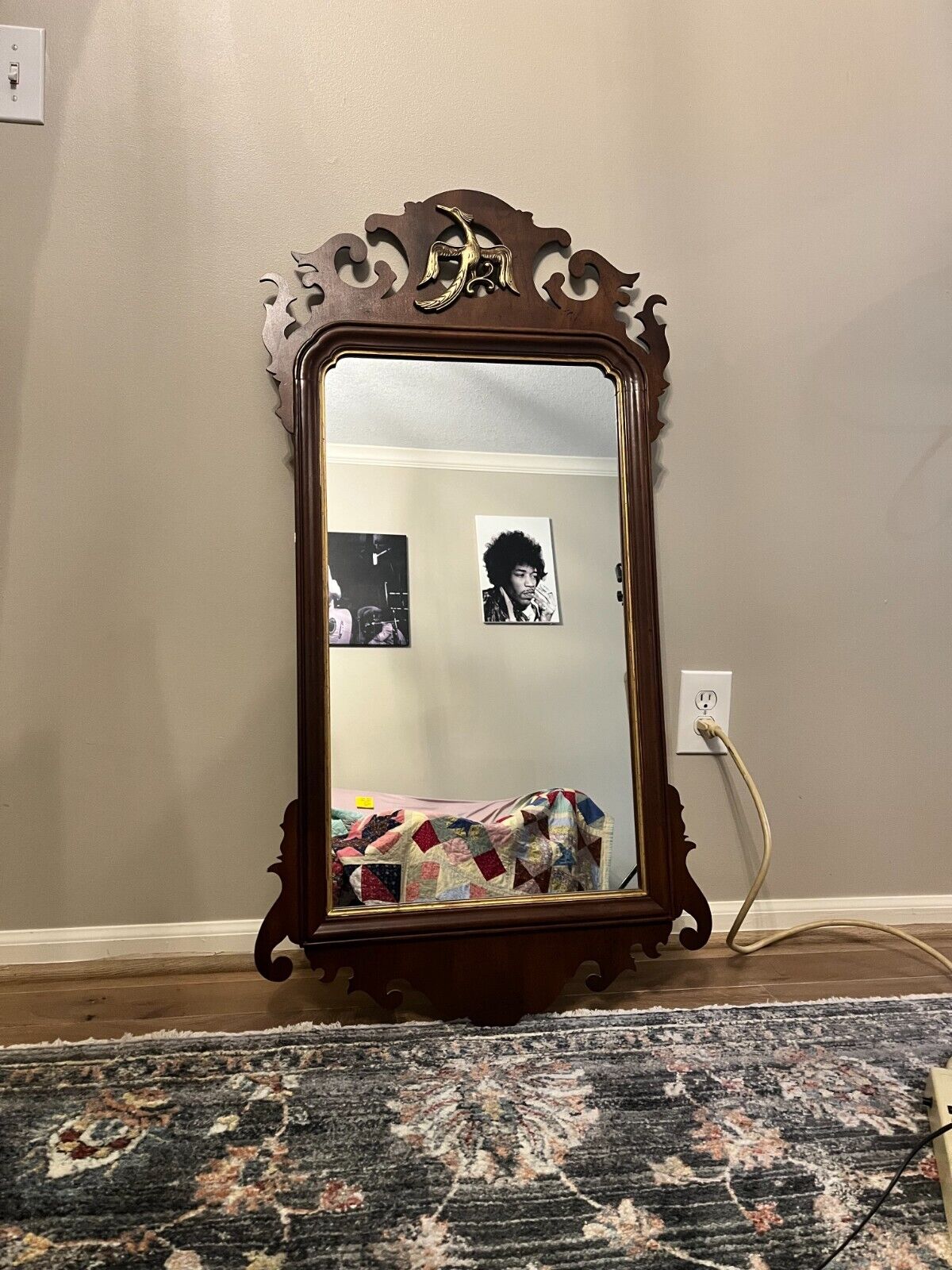Antique Chippendale Mirror with Brass Bird Emblem