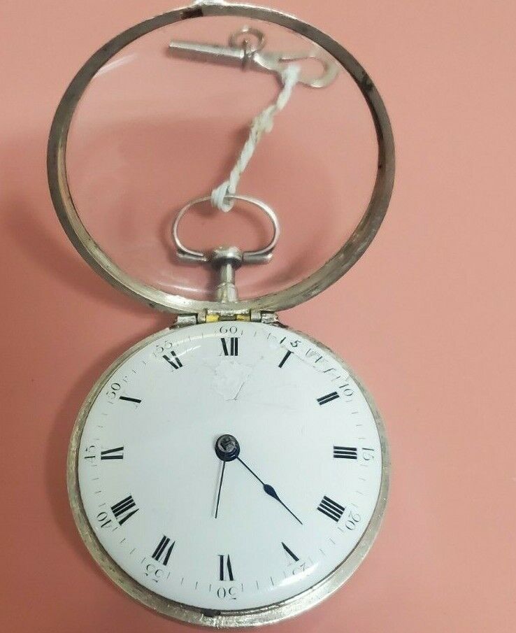 1700's Swiss Fusee Pocket Watch Sterling Pair Case