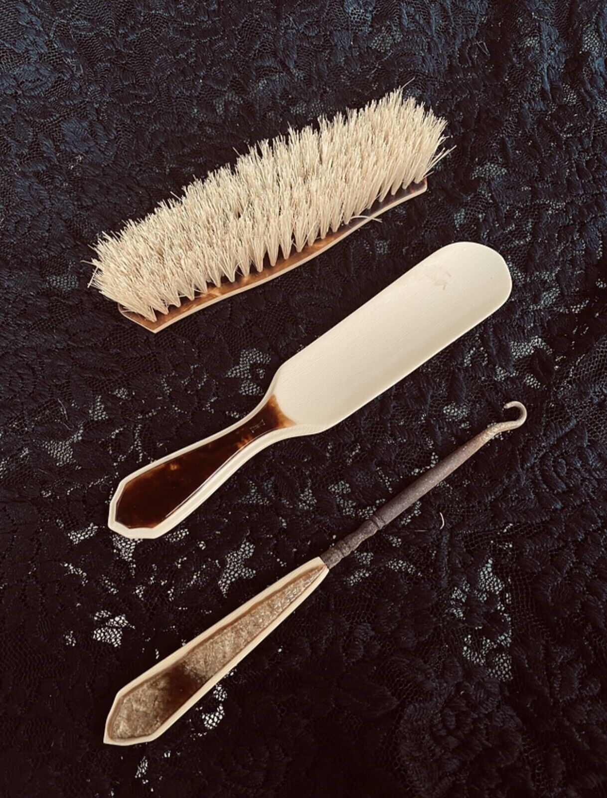 Early 1900s 5-Piece Celluloid Vanity Set Mirror/Brush Set