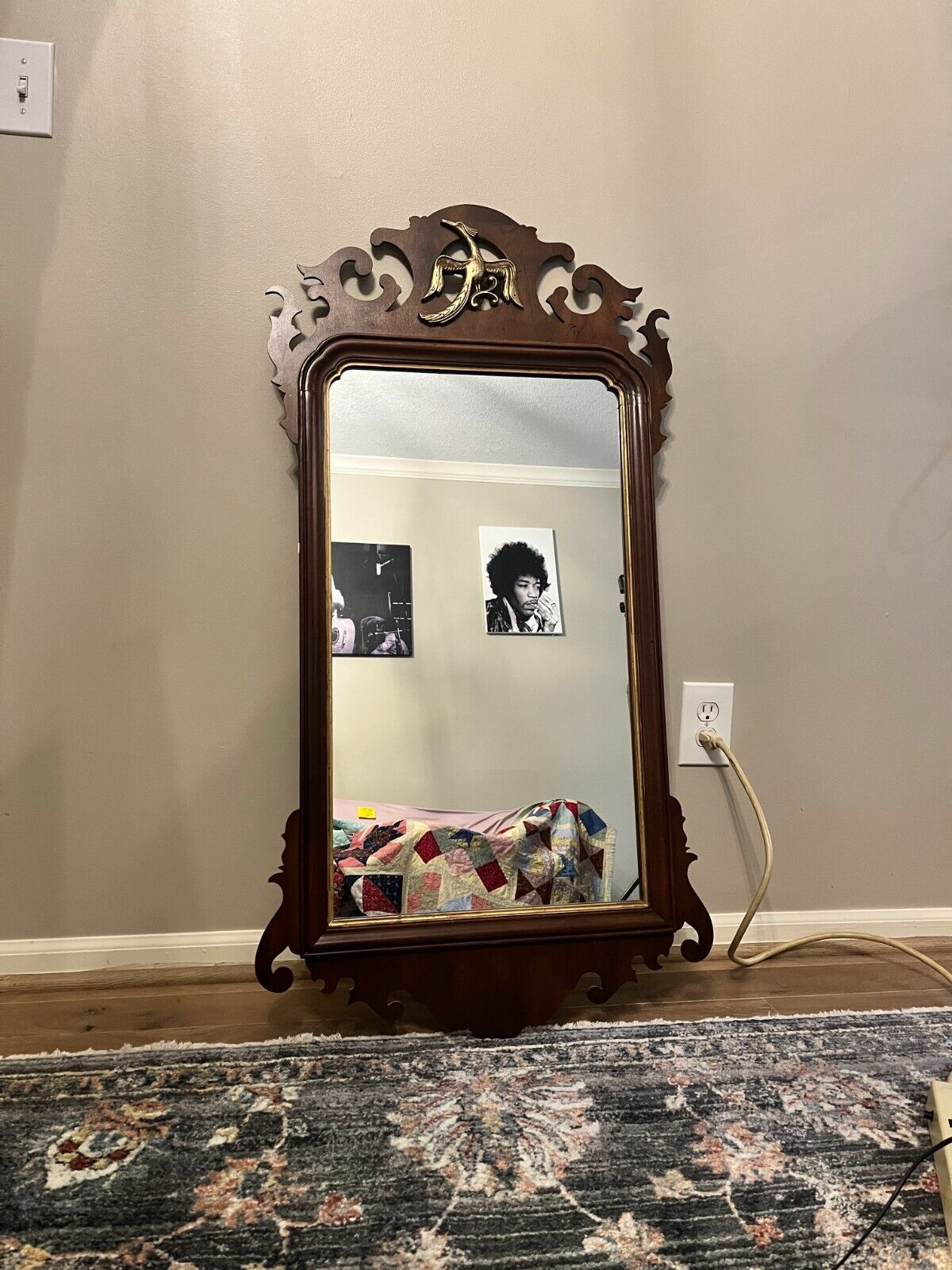 Antique Chippendale Mirror with Brass Bird Emblem