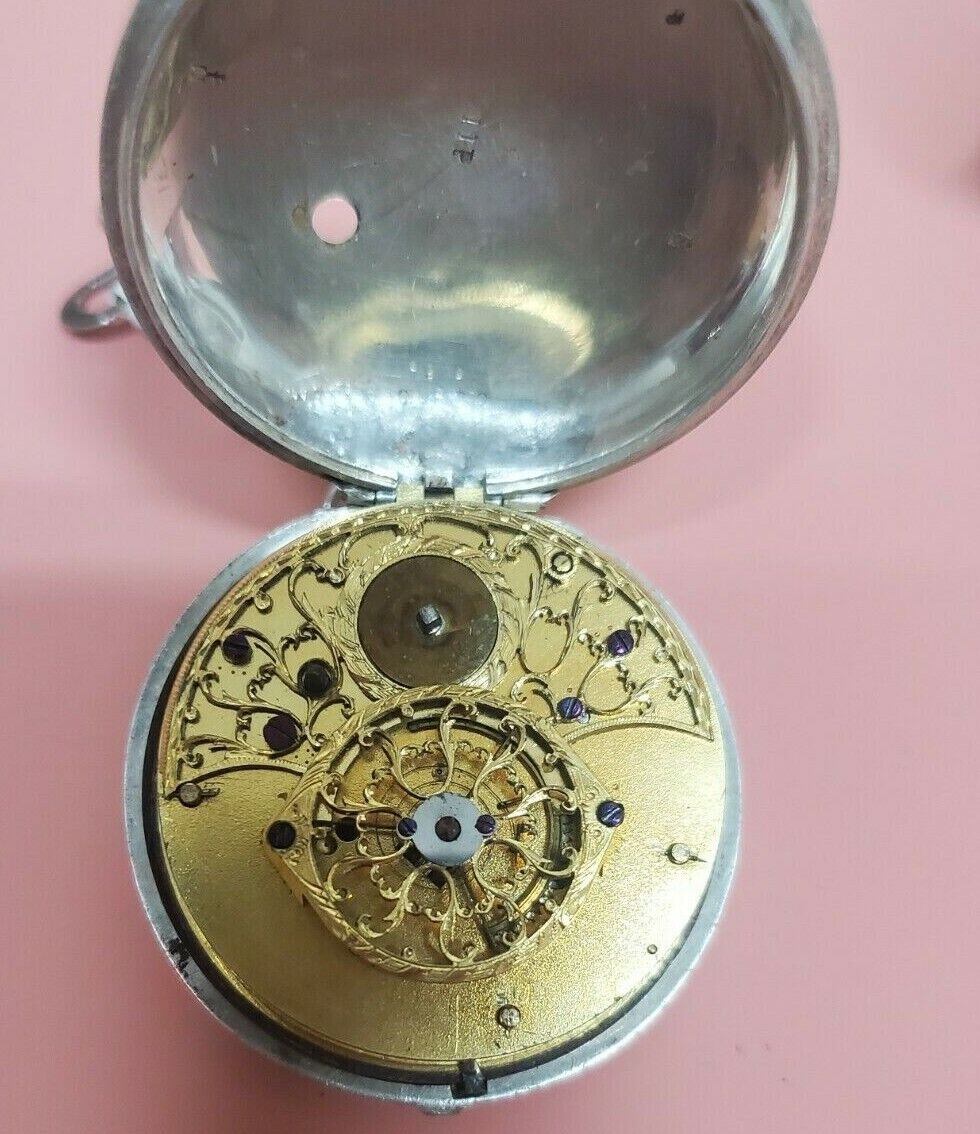 1700's Swiss Fusee Pocket Watch Sterling Pair Case