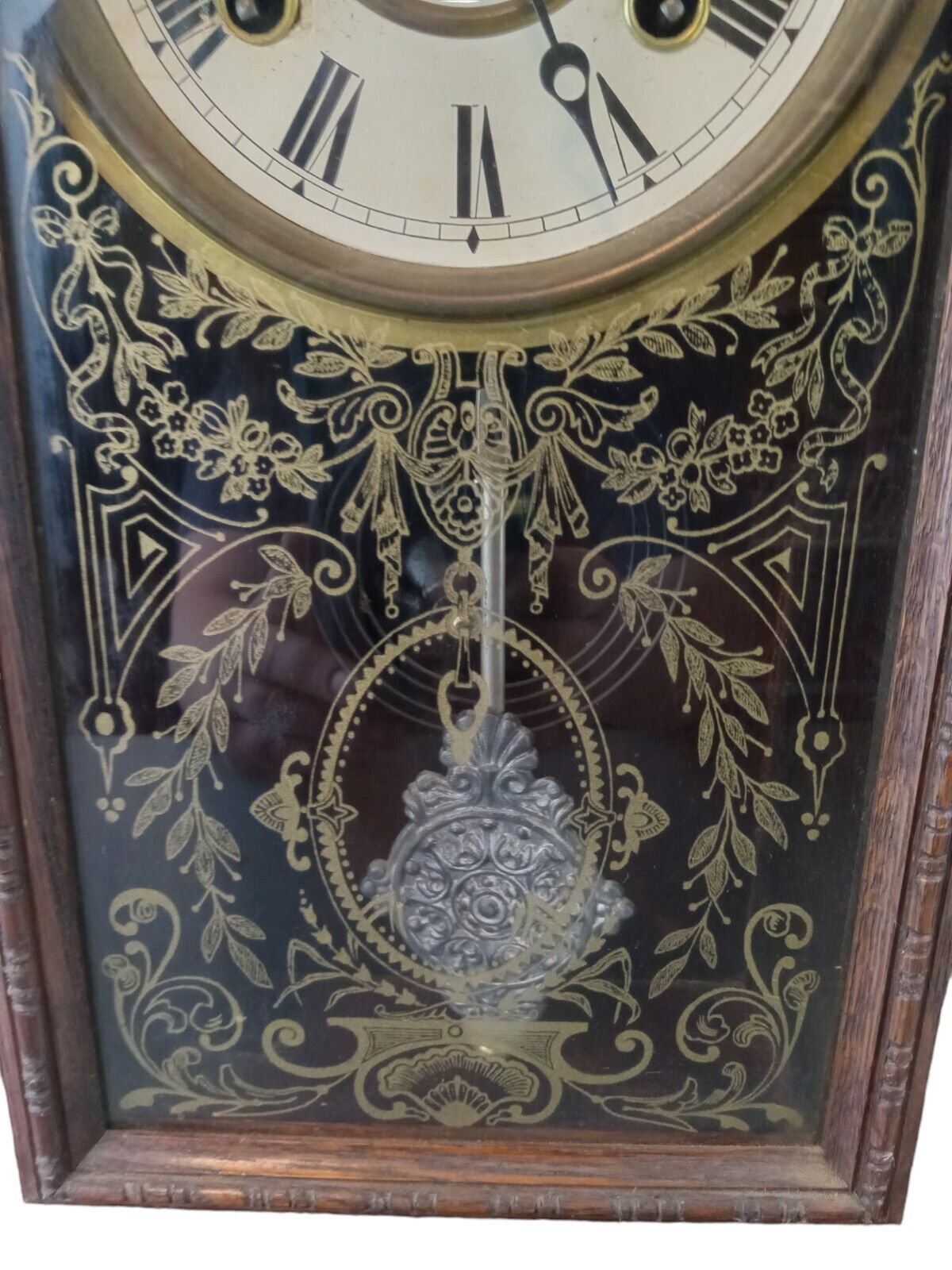 1800's Waterbury Dark Oak Victorian Mantel Clock - Working