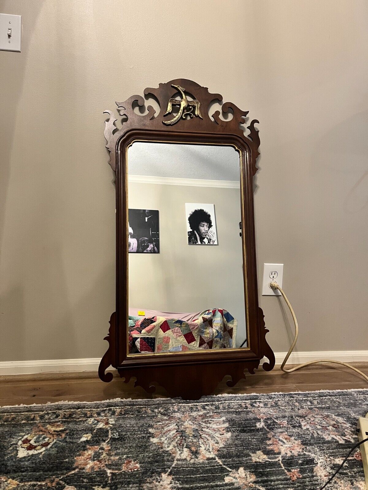 Antique Chippendale Mirror with Brass Bird Emblem