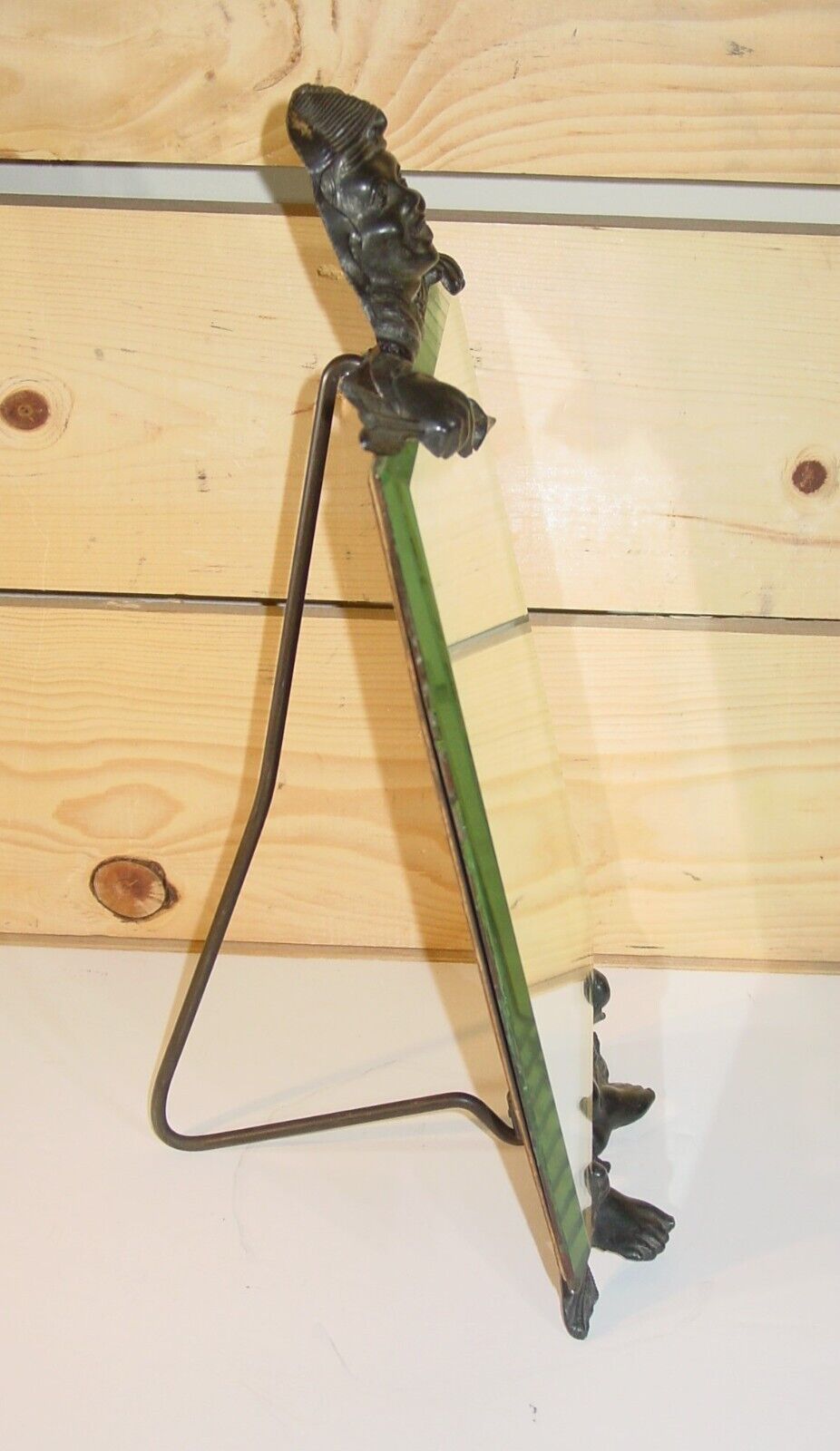 1900s Art Nouveau Africana Tribal Warrior Pewter Table Mirror