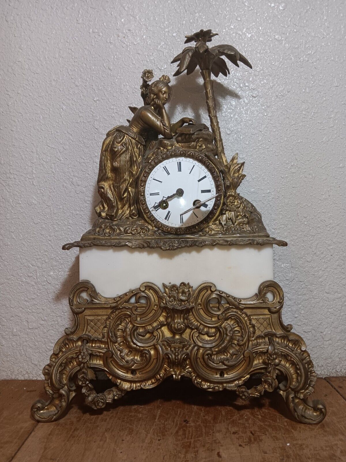 French Bronze Marble Mantel Clock 1800's Medaille De Bronze