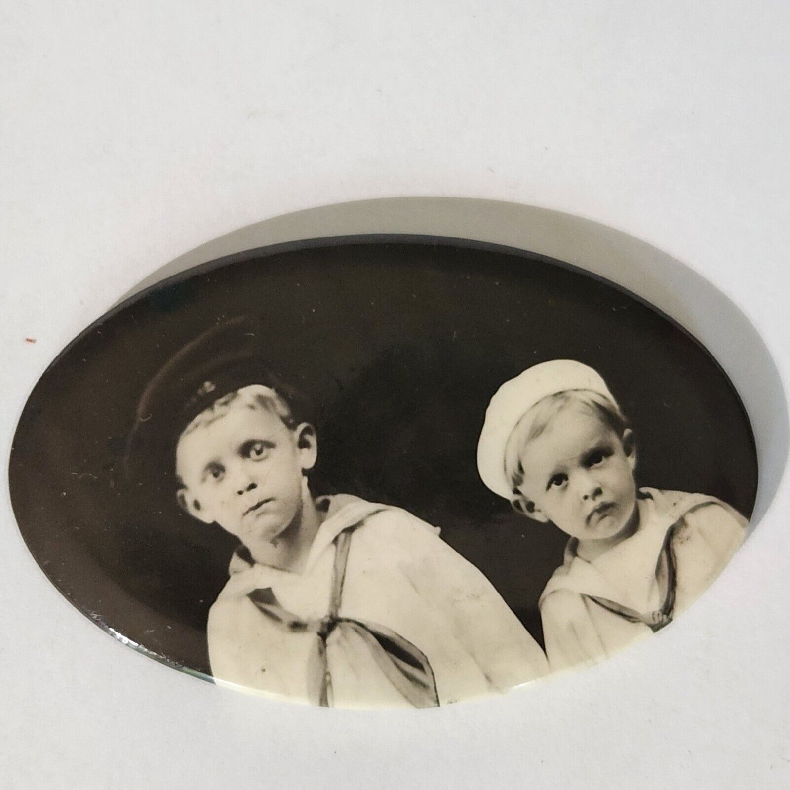1900s Celluloid Oval Sailor Boys Bros Mirror Keepsake