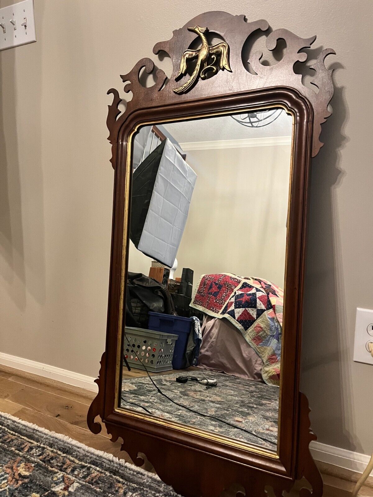 Antique Chippendale Mirror with Brass Bird Emblem