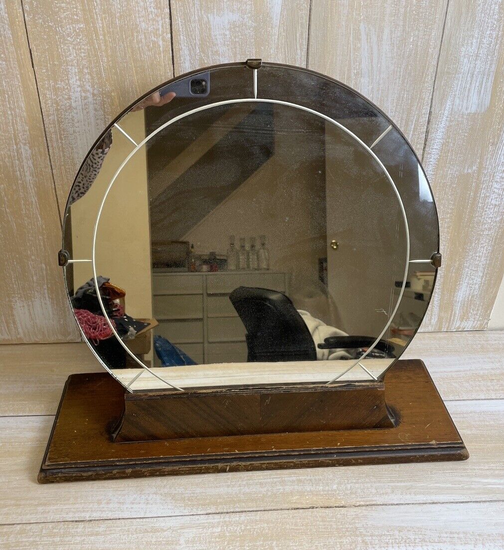 Antique Art Deco Travel Vanity Mirror 17"x19"x6