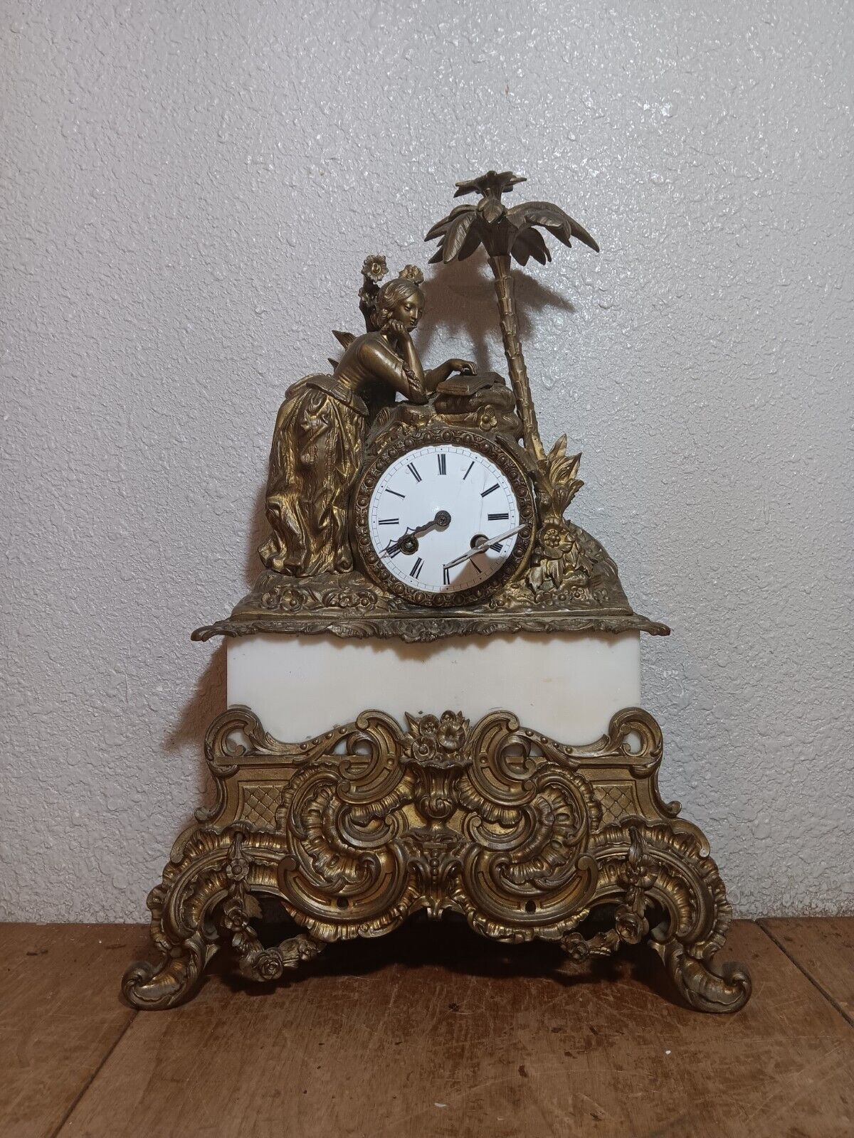 French Bronze Marble Mantel Clock 1800's Medaille De Bronze