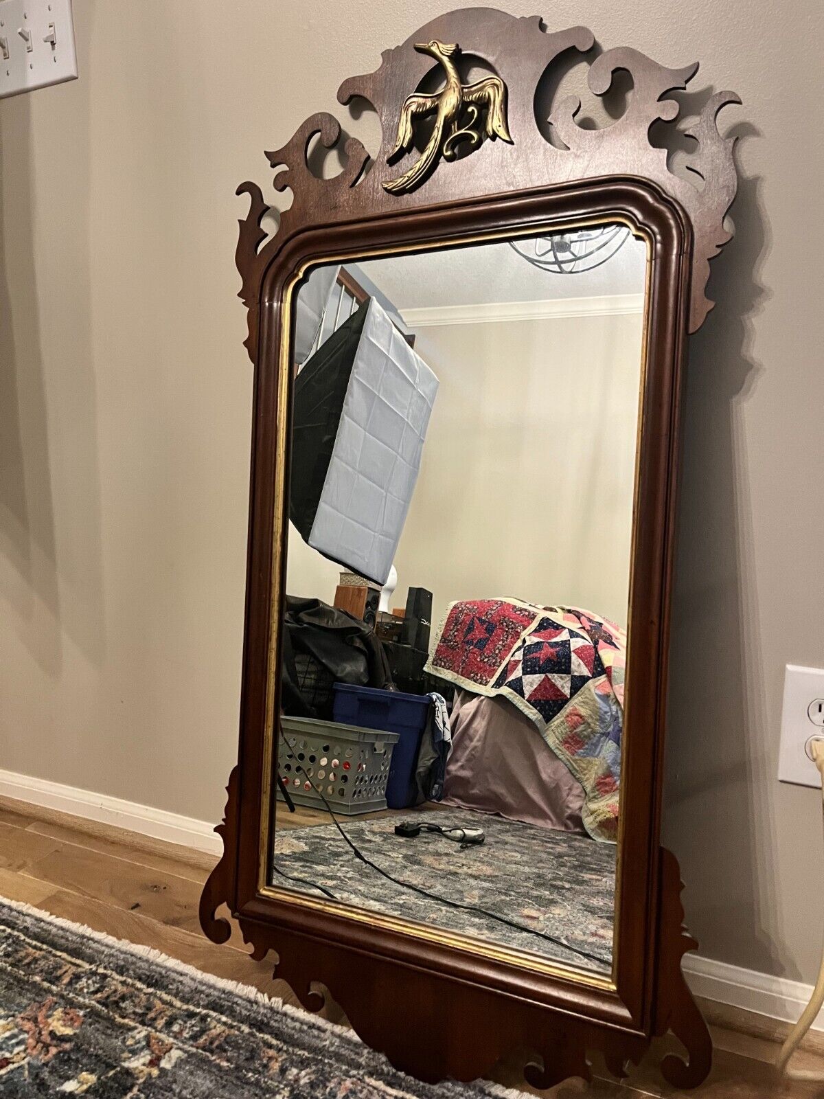 Antique Chippendale Mirror with Brass Bird Emblem