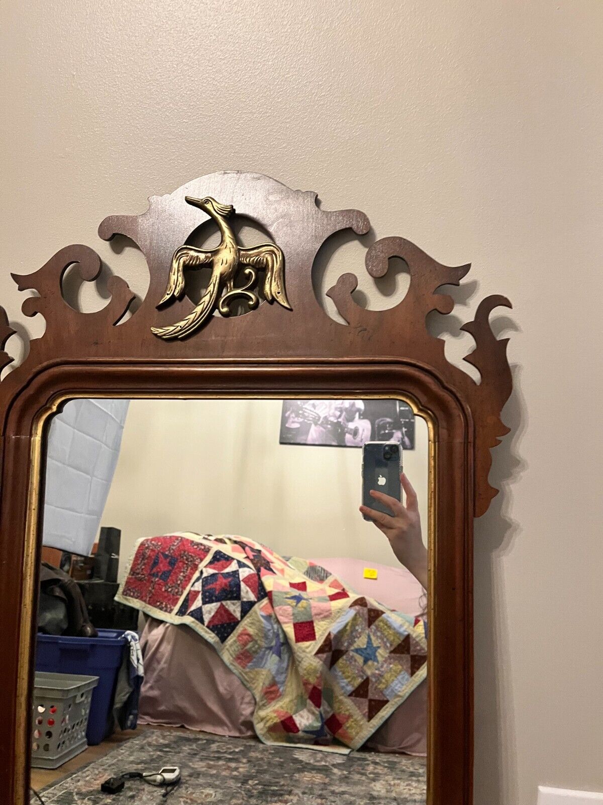 Antique Chippendale Mirror with Brass Bird Emblem