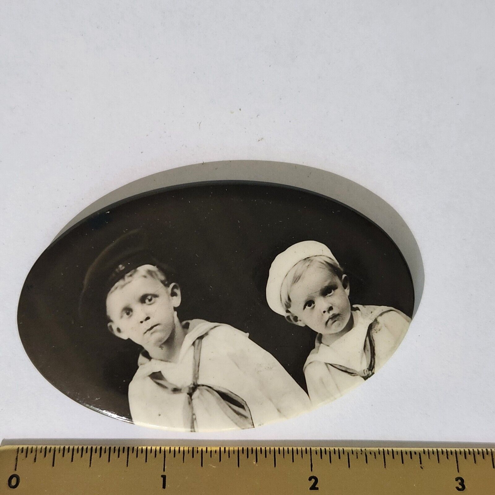 1900s Celluloid Oval Sailor Boys Bros Mirror Keepsake