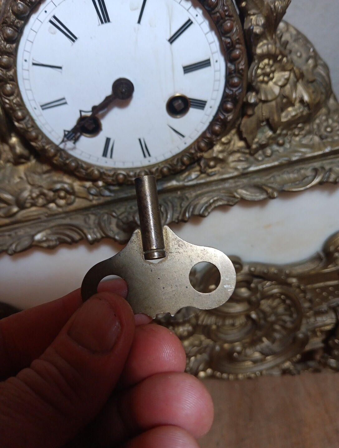 French Bronze Marble Mantel Clock 1800's Medaille De Bronze