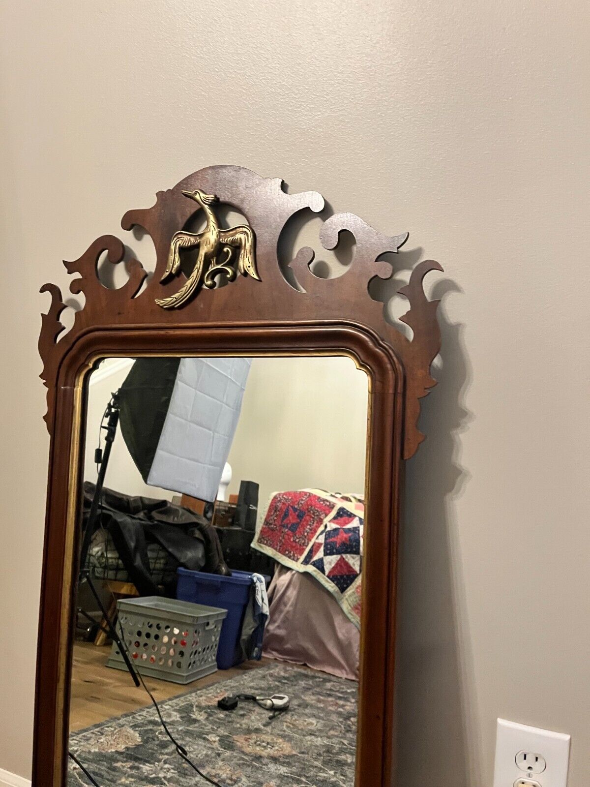 Antique Chippendale Mirror with Brass Bird Emblem
