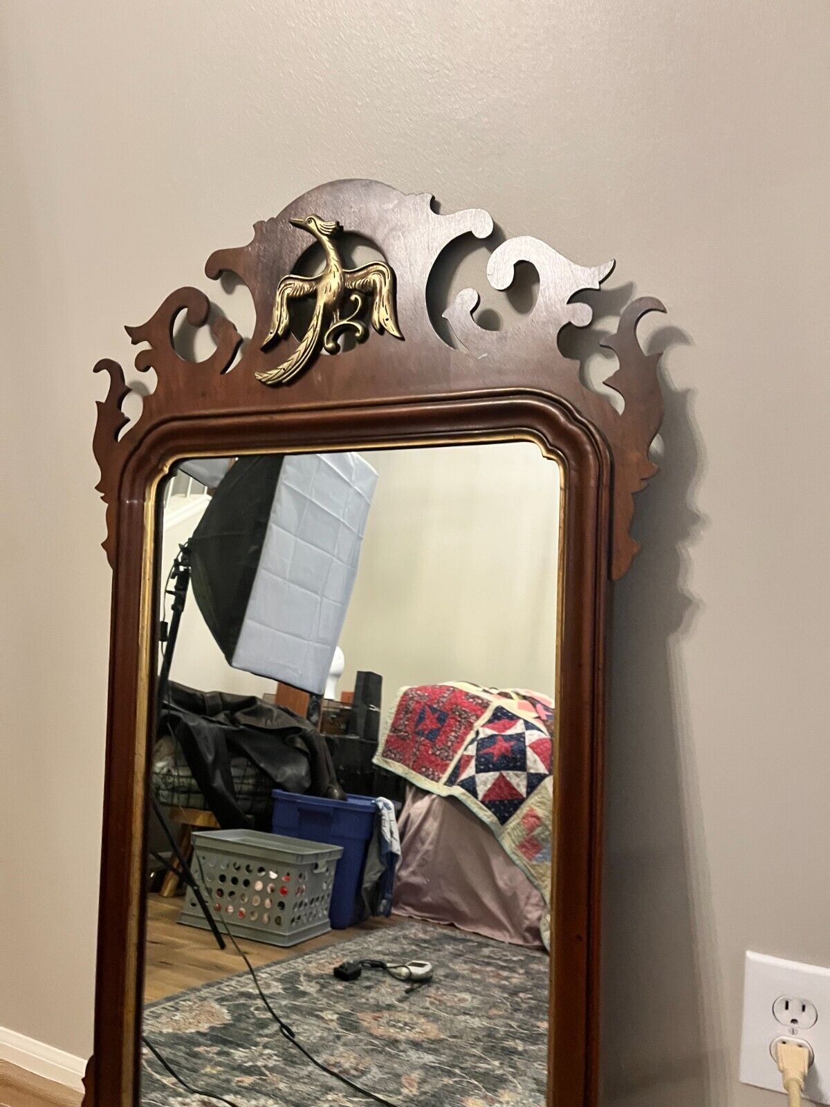 Antique Chippendale Mirror with Brass Bird Emblem