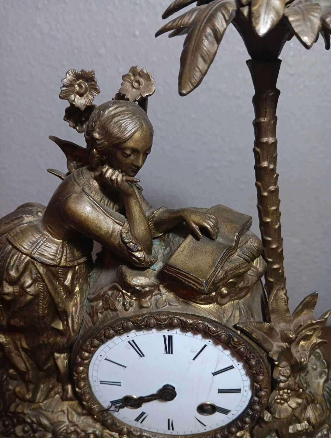 French Bronze Marble Mantel Clock 1800's Medaille De Bronze