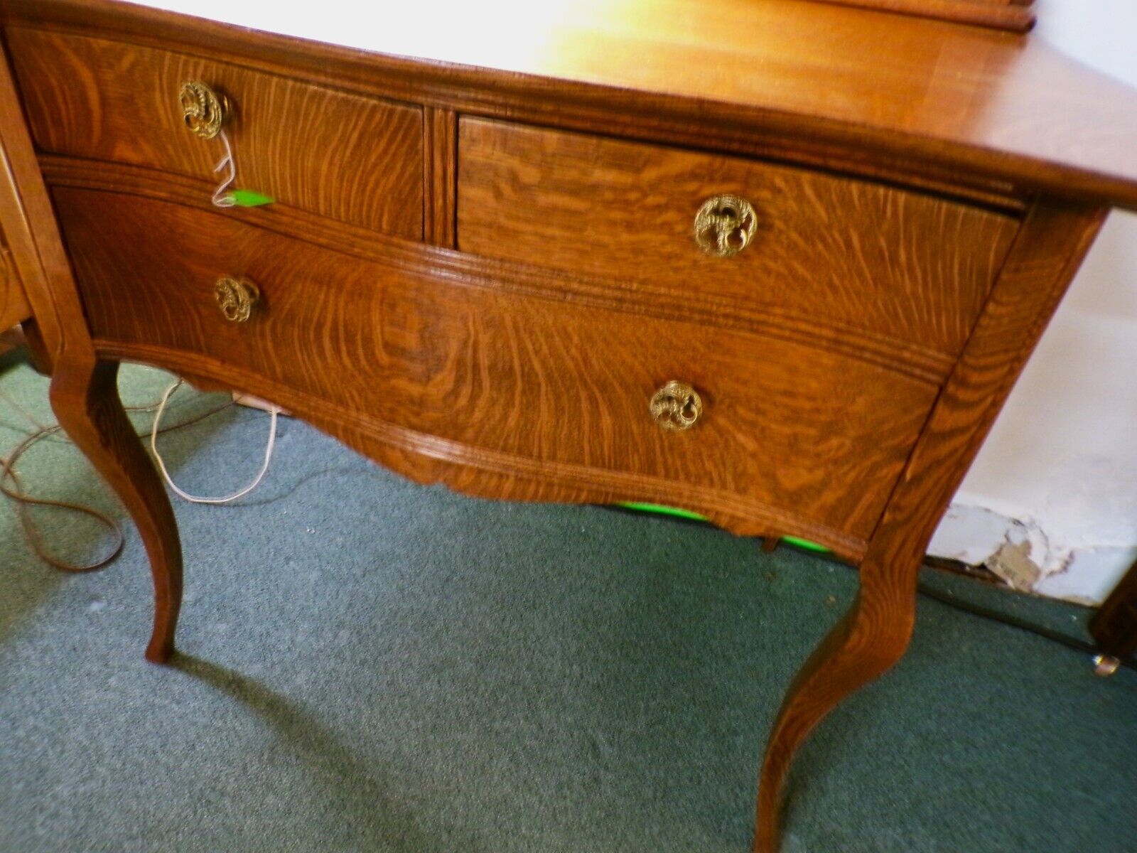 1900's Antique Oak Dresser Vanity with Beveled Mirror