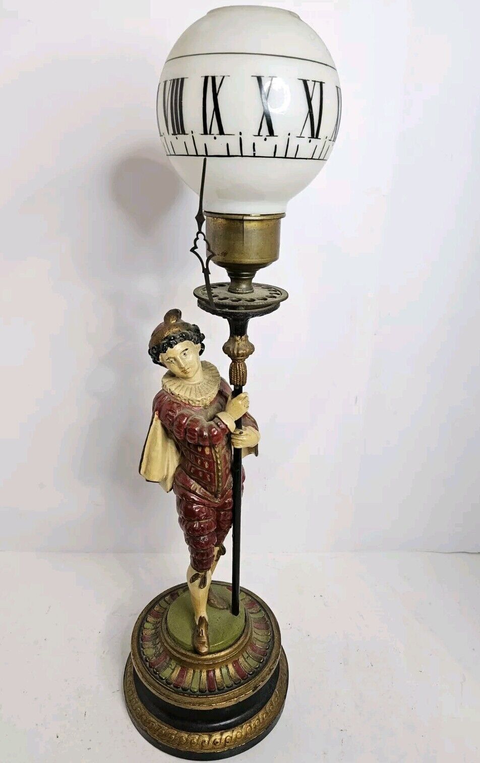 1800's French Candle Illuminated Figural Victorian Clock Statue