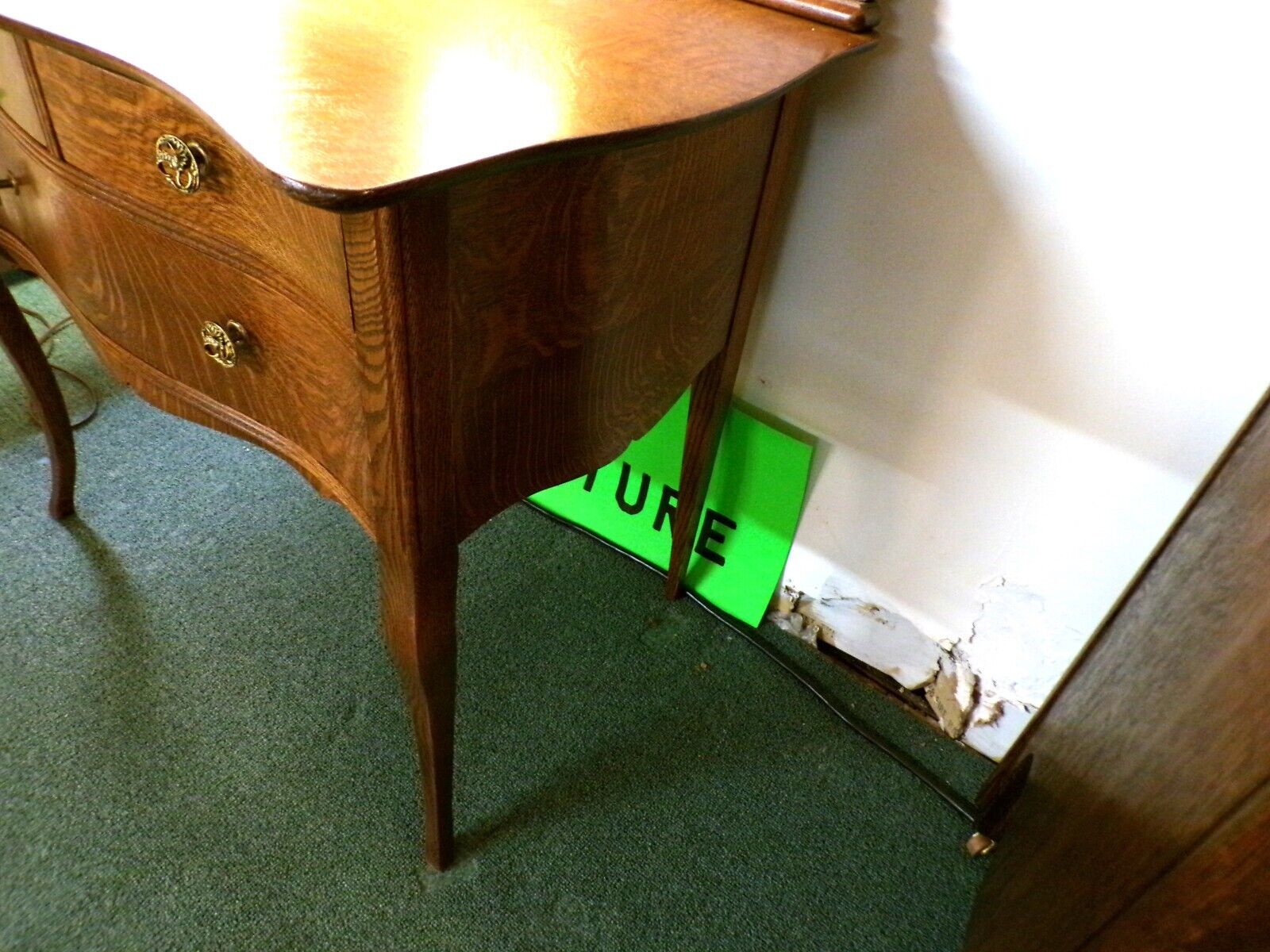 1900's Antique Oak Dresser Vanity with Beveled Mirror