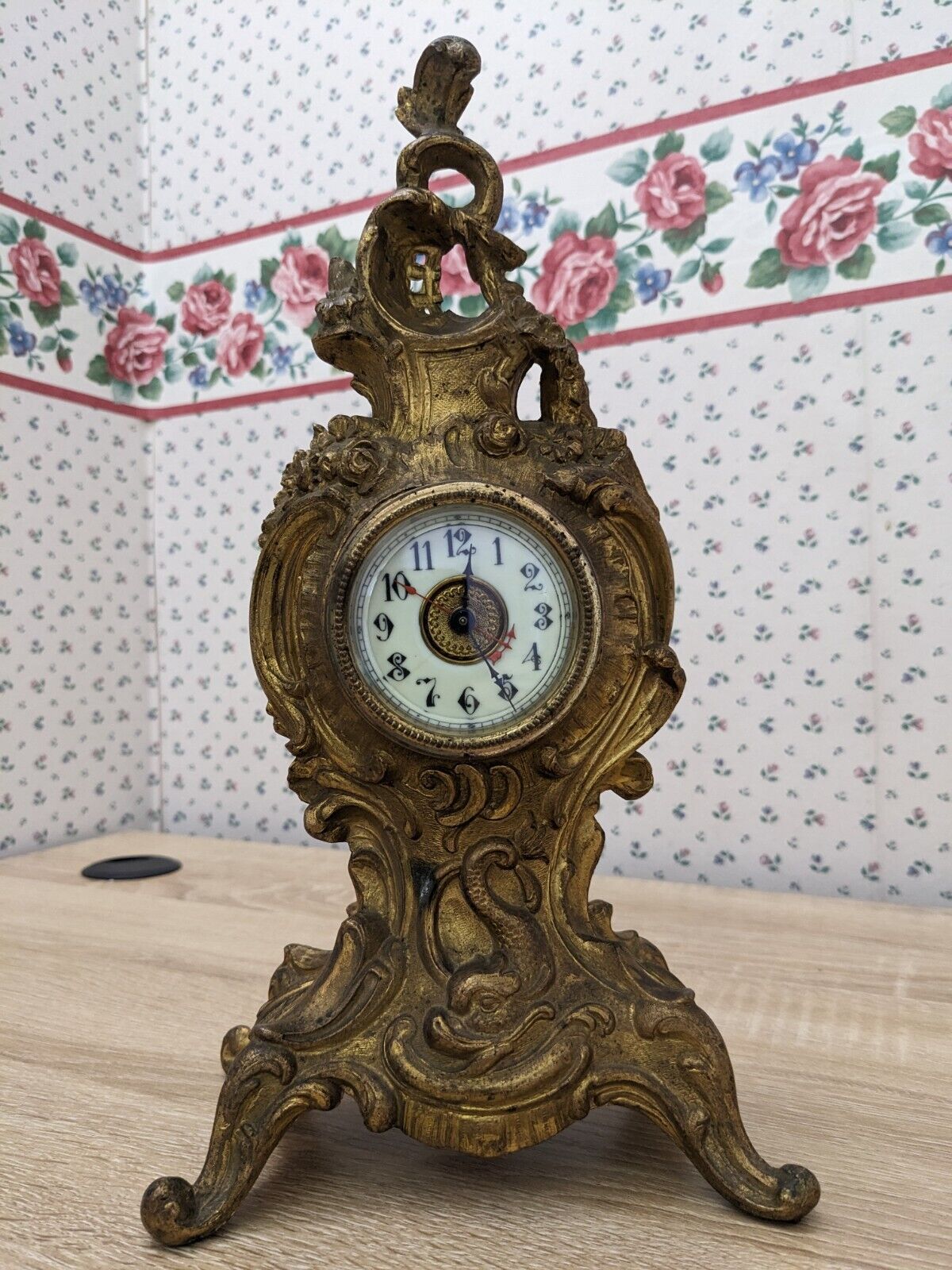 Victorian Rococo Gilt Mantle Clock Ornate 1800s Antique