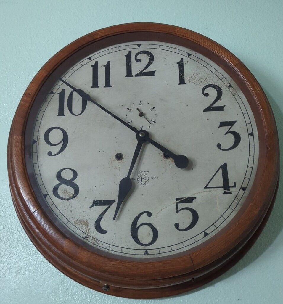 1800's Railroad Gallery Clock 19.75" Oak Case Antique