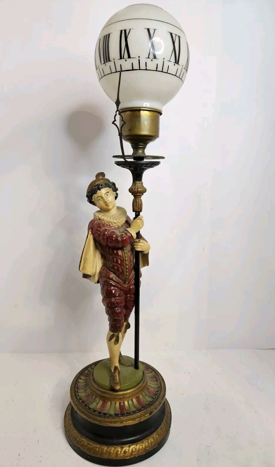 1800's French Candle Illuminated Figural Victorian Clock Statue