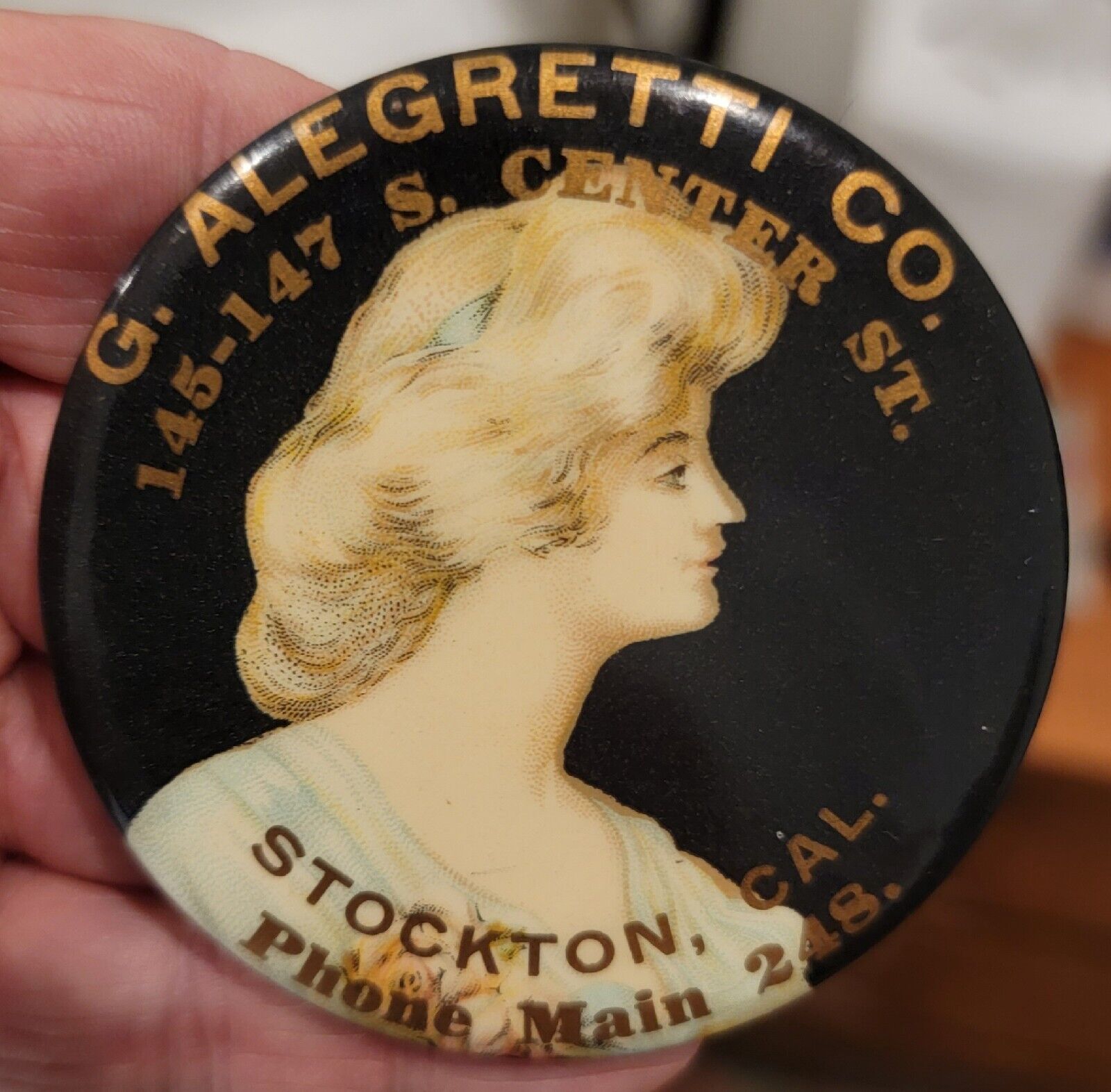 1900's STOCKTON, CALIFORNIA Alegretti Pocket Advertising Mirror