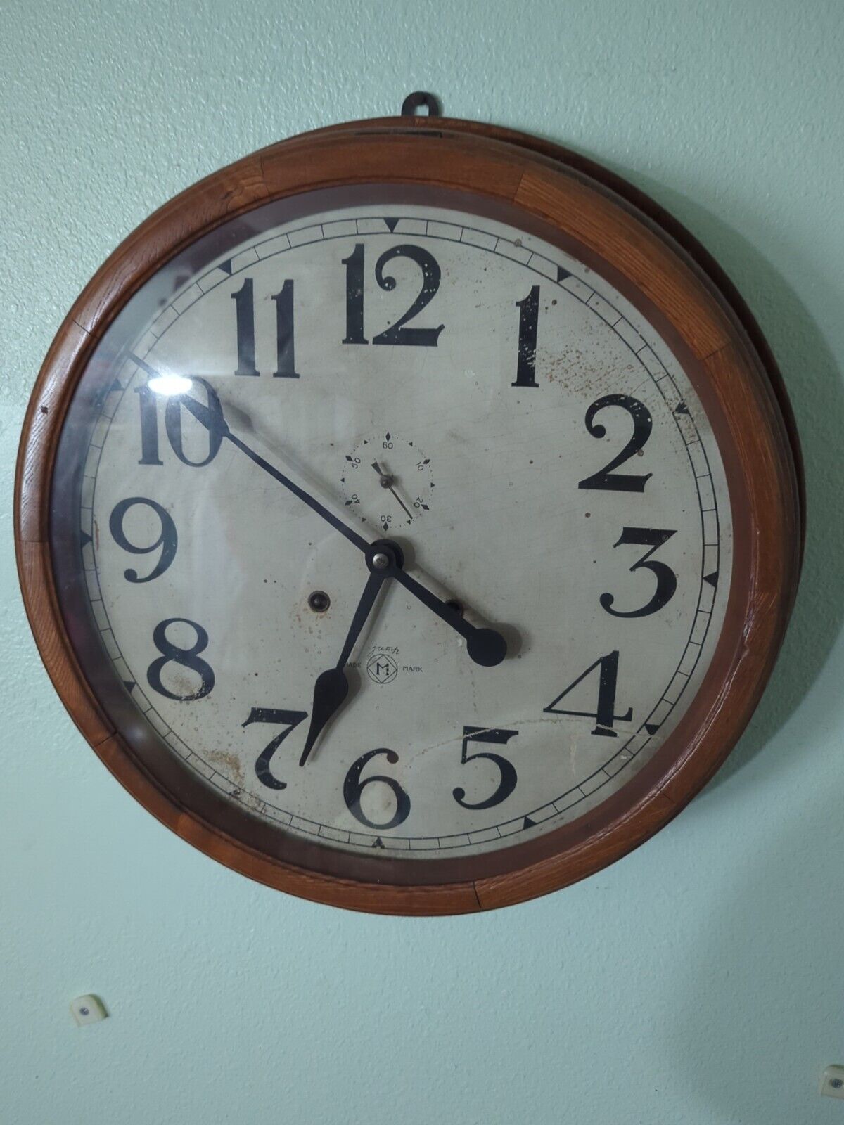 1800's Railroad Gallery Clock 19.75" Oak Case Antique