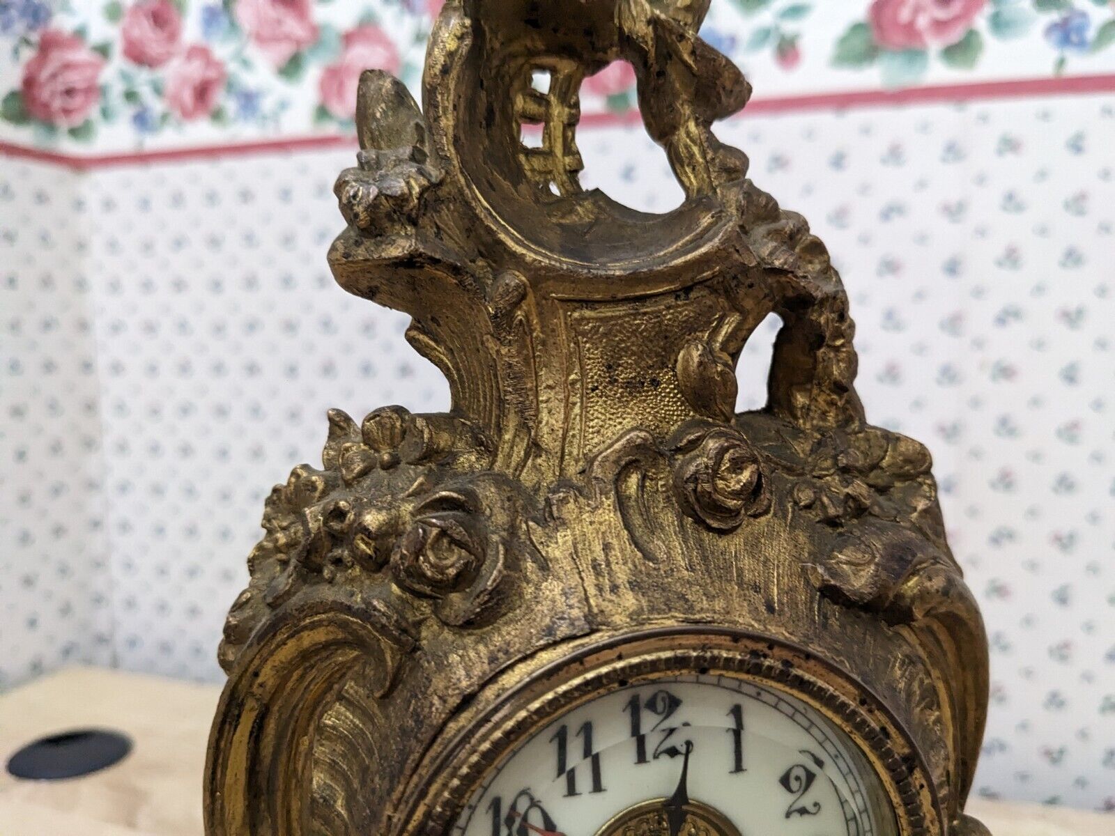 Victorian Rococo Gilt Mantle Clock Ornate 1800s Antique