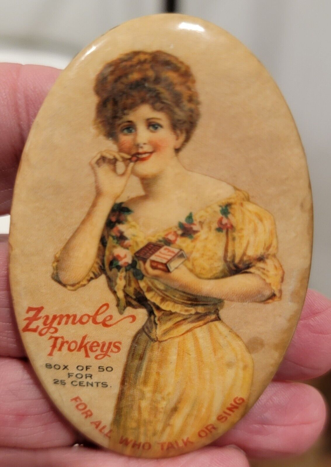 Vintage Zymole Trokeys Pocket Advertising Mirror 1900's Antique
