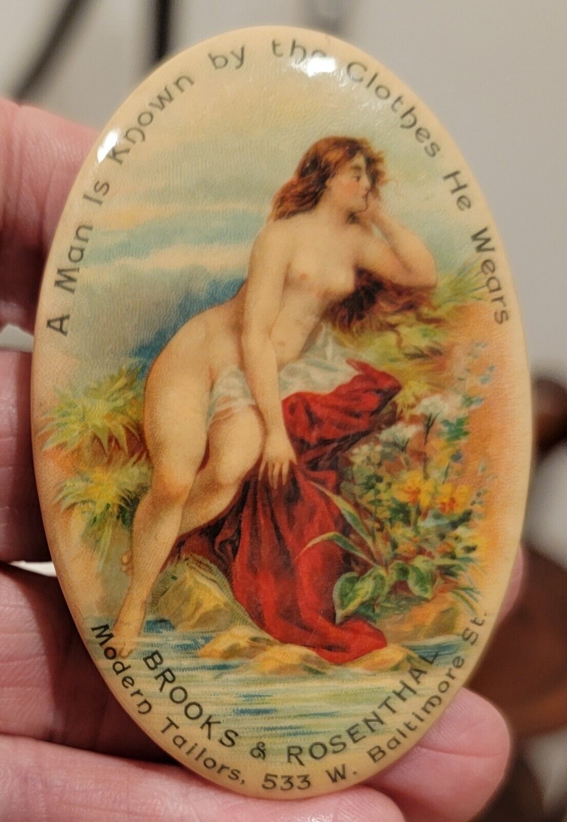 Antique BROOKS & ROSENTHAL Nude Woman Pocket Mirror