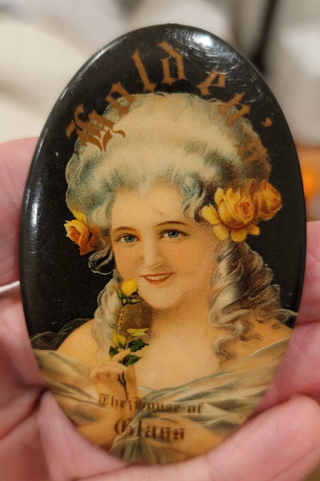Early 1900's GOLDEN'S HOUSE OF GLASS Pocket Mirror