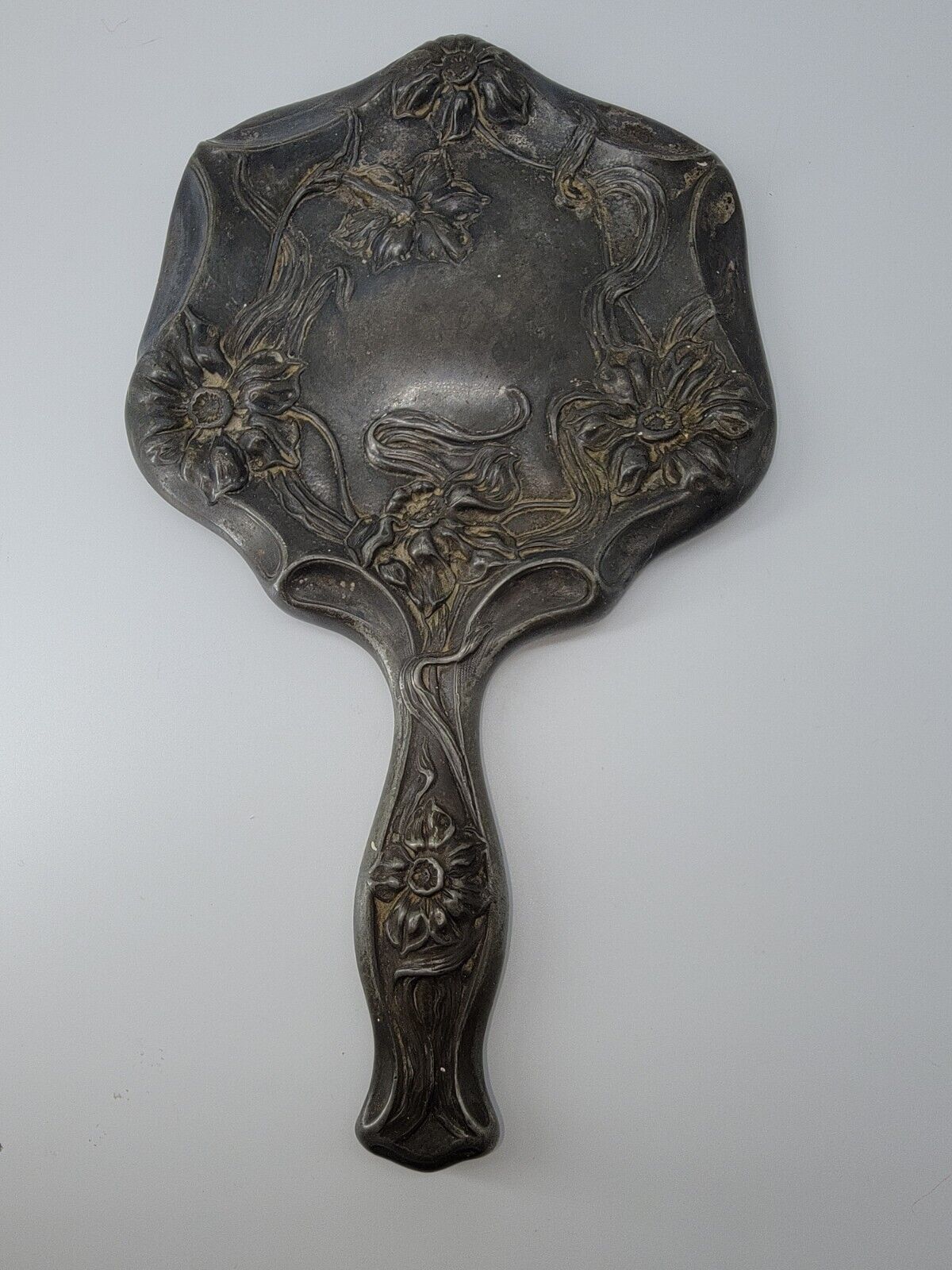 Early 1900's Van Bergh Floral Handheld Vanity Mirror