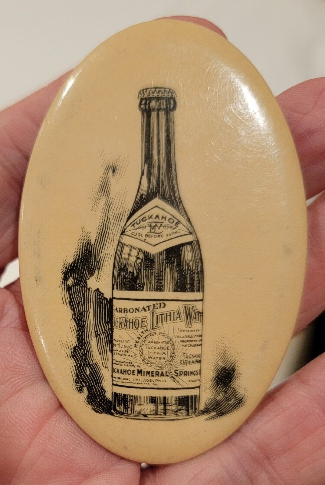 Antique TUCKAHOE LITHIA WATER Pocket Advertising Mirror
