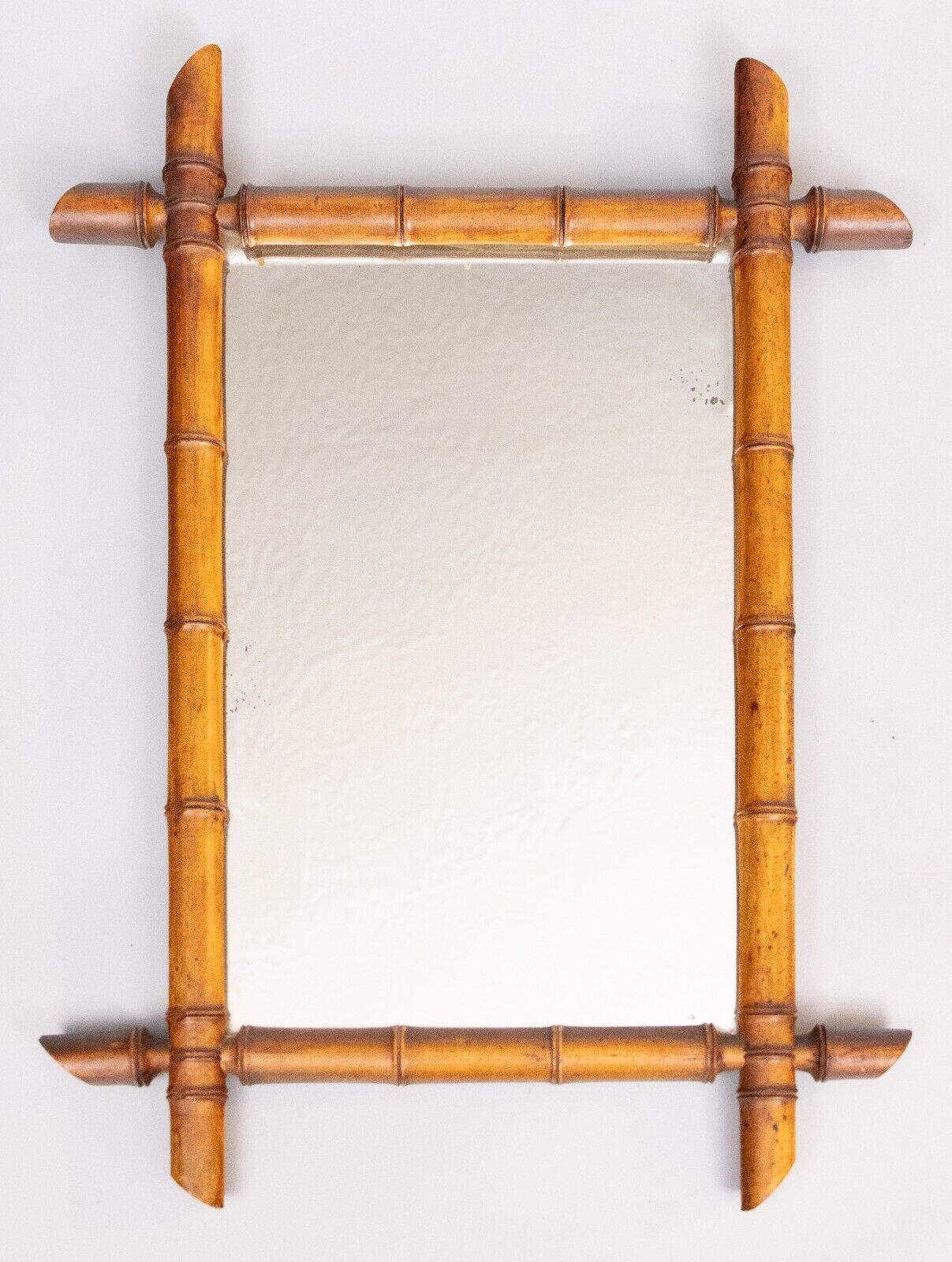 1900's French Faux Bamboo Carved Wood Mirror Vintage