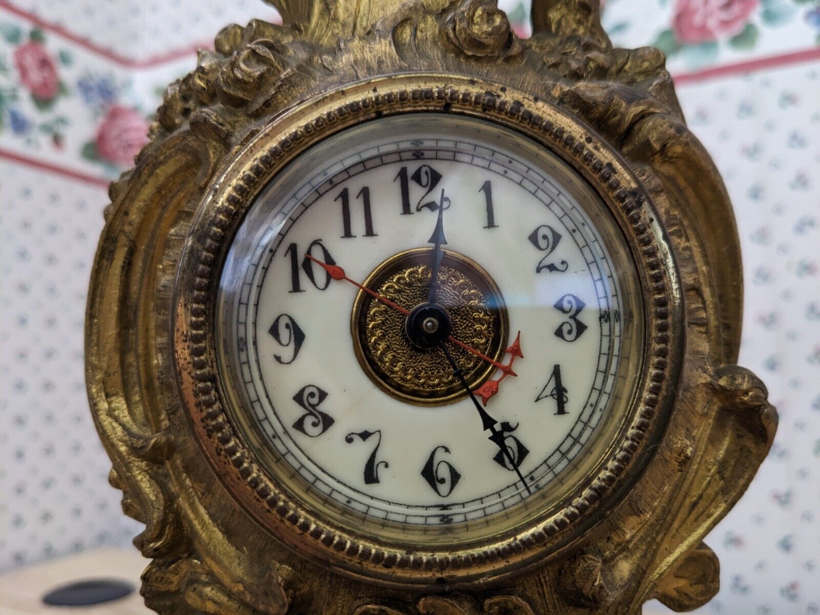 Victorian Rococo Gilt Mantle Clock Ornate 1800s Antique