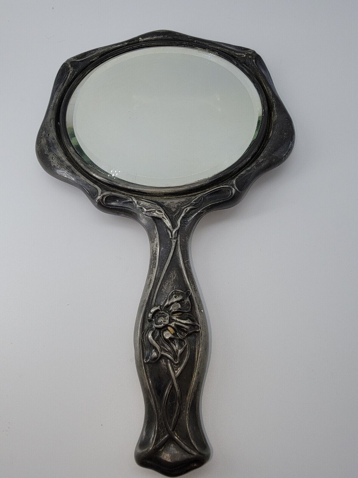 Early 1900's Van Bergh Floral Handheld Vanity Mirror