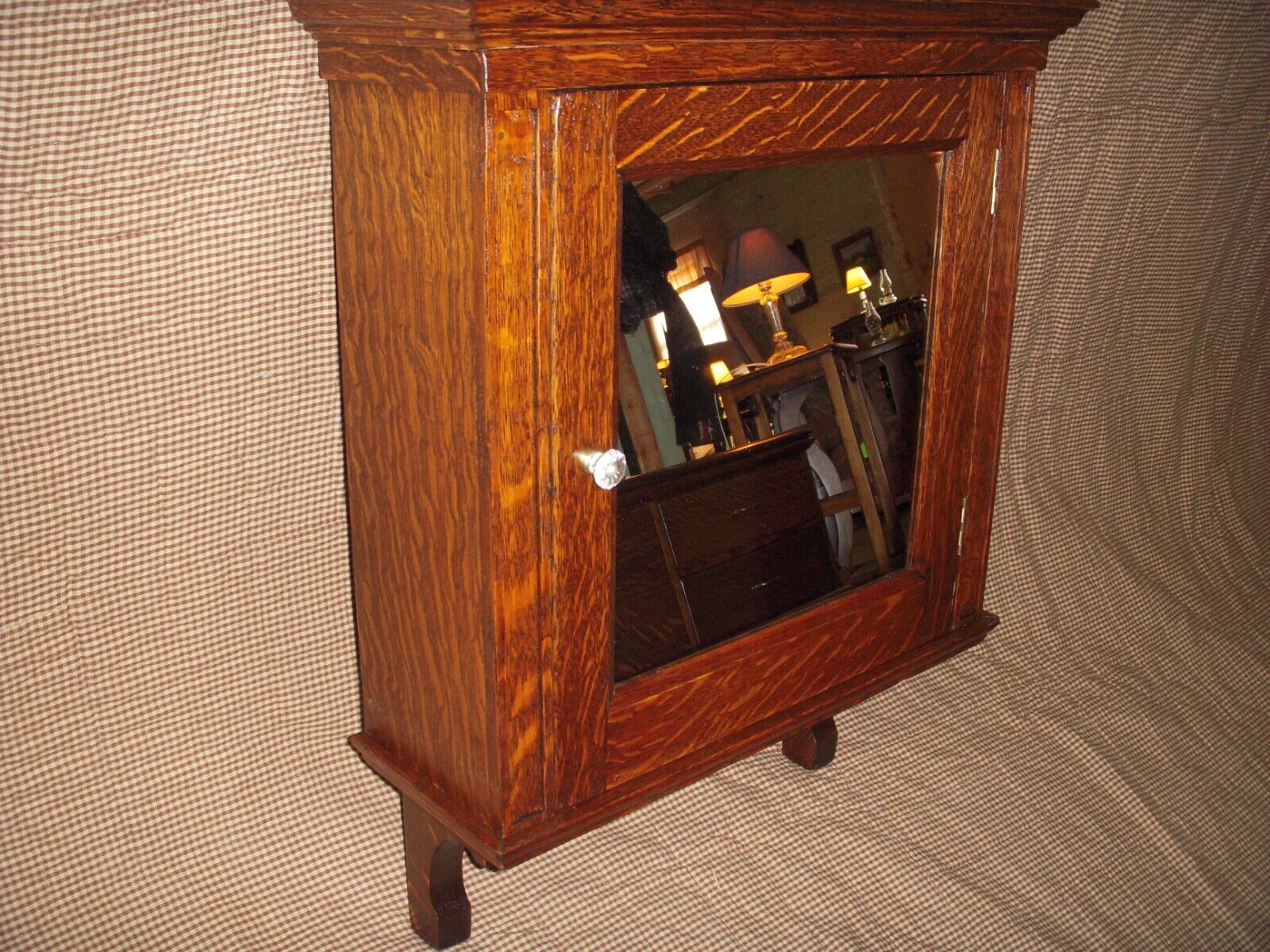 Refinished Oak Medicine Cabinet with 1900's Mirror Door